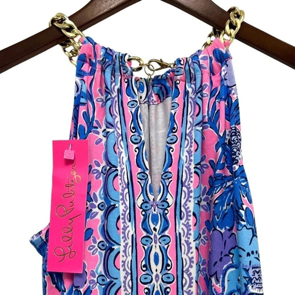 Lilly Pulitzer Bingham Halter Midi Dress soleil Pink Palm Tropical Resort XXS - Picture 8 of 12
